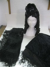 Antike alte Trachtenhaube Kragenhaube Capote Haube + 2x Samt-Stola Fransen Tuch