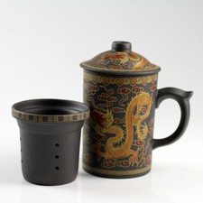Deckeltasse "Drache mit Perle" Yixing-Ton Teetasse chinesische Teetasse mit Sieb