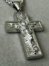 Kreuz Anhänger Mit Halskette Silber Jesus Christus Kruzifix Glaube Gott Taube