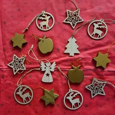 Holz Weihnachtsschmuck Baum Rehe Äpfel Sterne insgesamt 14