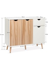 Kommode Sideboard Holz Weiß Natur mit Schublade & Türen 90x30x73cm modern