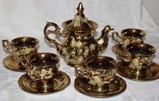 Altes Kaffeeservice für 5 Personen, Porzellan, Komplettvergoldung, um 1960-1969