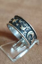 Mond & Sterne Ornamentik Ring umlaufend, Overlay, 925% Silber