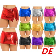 DE Damen Wetlook Minirock Shiny Metallic Mini Skirt Figurbetont Bleistiftrock