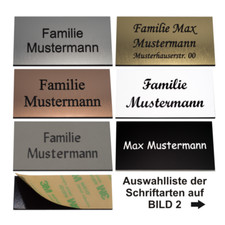 Briefkastenschild Klingelschild mit Gravur Türschild Namensschild Kunststoff