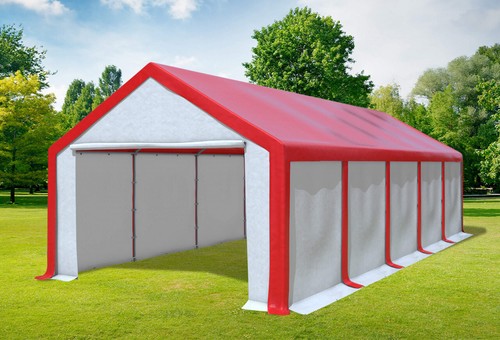 Partyzelt 4x10m rot weiß - weiß, pvc
