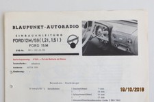 FORD 12M 15M  BLAUPUNKT Autoradio Einbauanleitung 1959 EVB 991-506 m. Entstörung
