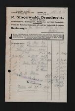 DRESDEN, Rechnung 1935, R. Singewald Musikinstrumente-Sprechapparate-Schallplatt