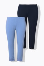 Ulla Popken Damen große Größen 7 8 Leggings 2er Pack Spitzensaum
