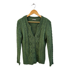Orsay Cardigan Damen Gr L Grün Alpaka Mix Strickjacke Zopfmuster Knöpfe Elegant