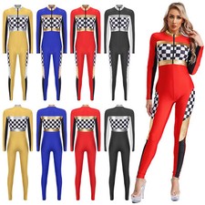DE Freebily Damen Racer Kostüm Langarm Overall Reißverschluss Motorrad Halloween