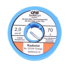Bleifreies Radiolot RL 334, flussmittelgefüllt Ø 2mm, 70 g Rolle, Flußmittel CFH