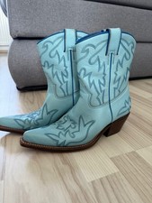 Sancho Boots Damen Lederstiefel, Cowboyboots, Blau Größe 36 Handarbeit