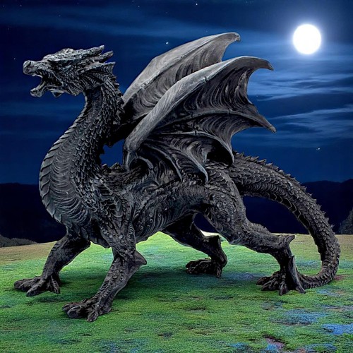 Dragon watcher obsidian statue - obsidian,