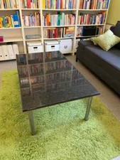 Designer Wohnzimmertisch Sonderanfertigung Edelstahl mit schwarzer Granitplatte