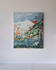 Interessantes Gemälde Sonnenuntergang Berge  in 50x60cm  handgemalt Leinwand Öl