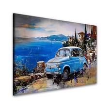 Italien Auto 500 am Mittelmeer mit mediterraner Landschaft Wandbild XL Wanddeko