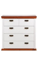 Bologna Elegante Massivholz Kiefer 5 Schubladen Kommode | Farbe Weiß - Eiche