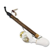 Gesteckpfeife, 30 cm, mit Weichselholzrohr und Hornbeißer. Kugelkopf - NEUWARE