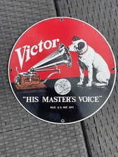 Tolles Emailschild His Master‘s Voice mit dem Grammophon + Hund Durchm. ca 28cm