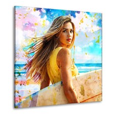 Surferin am Strand Leinwandbild Wandbild Kunstdruck XL Wanddeko