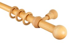 Gardinenstangen Vorhangstangen Stilgarnitur Holz 28 mm Kugel, Farbe Eiche hell