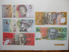 Abbildungen der australischen Banknoten 5, 10, 20, 50, 100 Dollar - Notizzettel