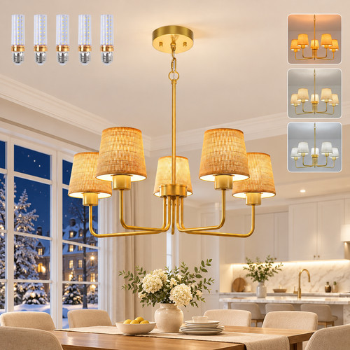 Boho hängelampe rattan gold - rattan,