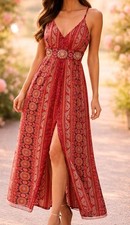 Maxikleid Damen S rot Seide