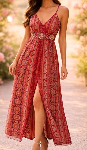 Maxikleid damen rot seide - damen, s