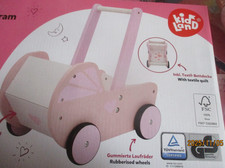 echt  Holz Puppenwagen  rosa weiß 40x26,4x42,6 ab 18 monate neu