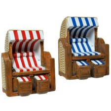 2er Set Deko Strandkorb blau + rot weiß 6 cm Figur Deko Urlaub Ferien Ostsee 
