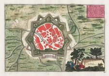 Maubeuge Hauts-de-France gravure map Karte carte de Fer Mortier engraving 1700