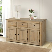 Panama Sideboard 3-türig 3 Schubladen massives Kiefernholz gewachste Eiche Optik