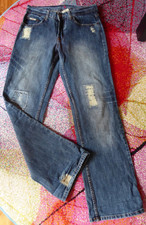 American Flavour USA Ripped-Jeans Damen Gr. 42 (W.30 L.34) blau Knopfleiste Hose