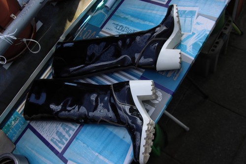Black vintage pvc boots - vintage,