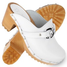 Damen Leder Clogs mit Absatz