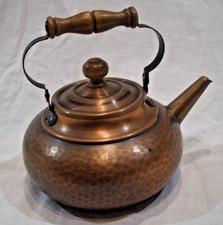 Stöckli Swiss Netstal Kupferkanne Teekanne Kupfer bauchig rund Metall Holz 2,3 L