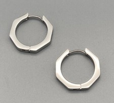 Edelstahl Ohrringe Achteck Oktagon Klapp Creolen 16mm Damen Herren
