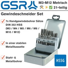 GSR 21tlg Gewindeschneider Satz Gewindebohrerset HSSG M3 - M12 HSS Gewindebohrer