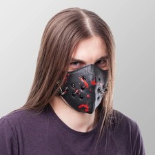 Maske Schwarz Leder mit Spikes