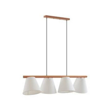 Lucande Jinda Hängeleuchte Hängelampe Deckenlampe Leuchte Lampe Holz Stoff weiß