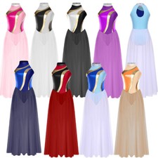 Damen Tanzkleidung Ballsaal Langer Rock Training Kleid Overlay Modern Kostüm