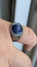 @@ breiter alter Damen oder Herren Tibet Silber Ring blauen Stein Gr. 58 @@