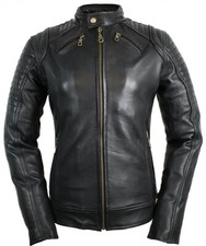 Damen Motorrad Lederjacke Protektoren Jacke Bikerjacke Schwarz gesteppt Slim Fit