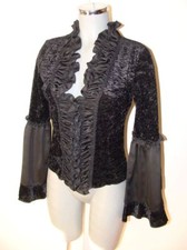 Bluse Gothik Schwarz Glanz Satin Samt mit Rüschen Gr 38 40 geschätzt 