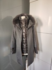 Herno Mantel 100 % Kaschmir A-Linie 2 in 1 look Grau Echtpelz XS/S