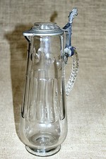 Alter Weinkrug Glaskrug mit Zinndeckel und Abrisskante, ca. 2 Liter