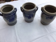 3 Schöne alte Westerwälder Steingut Steinzeug Töpfe Henkeltopf Grau-Blau 