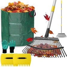 Laubrechen Garten Laub Fächer Rechen Besen Fächerbesen Metall grün mit Stiel